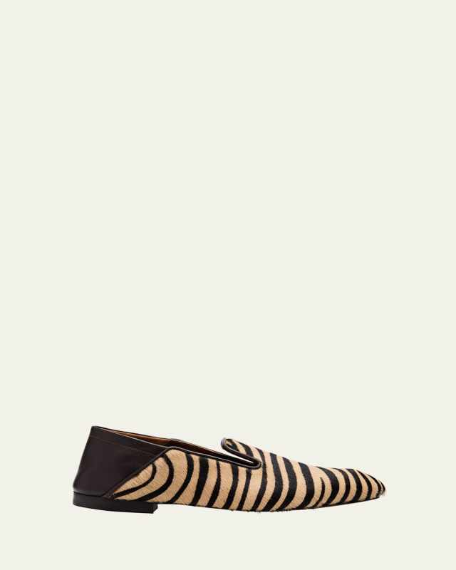 Animal-Print Calf Hair Slipper Loafers